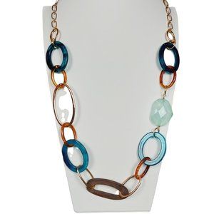 💖💖GOLD GREEN & WOOD OVAL LINK NECKLACE